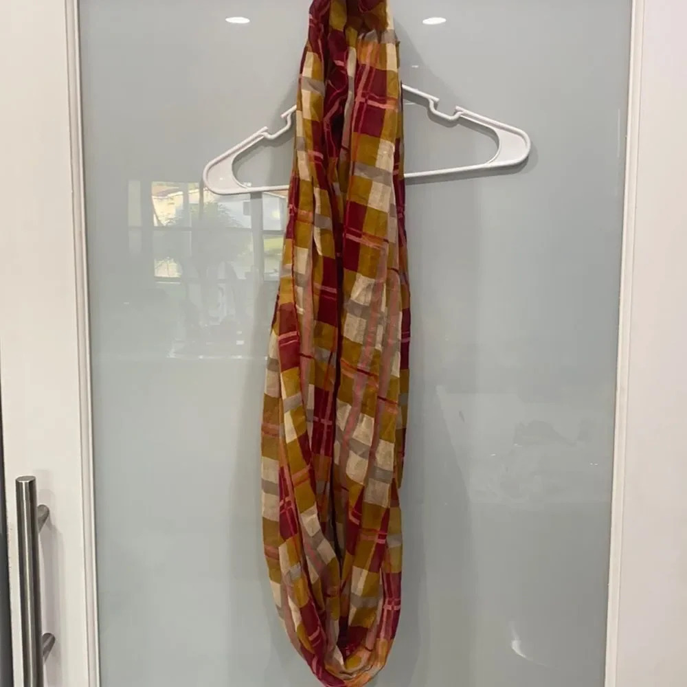 Women's Red Orange Plaid Print Lightweight Spring Hobo Scarf
